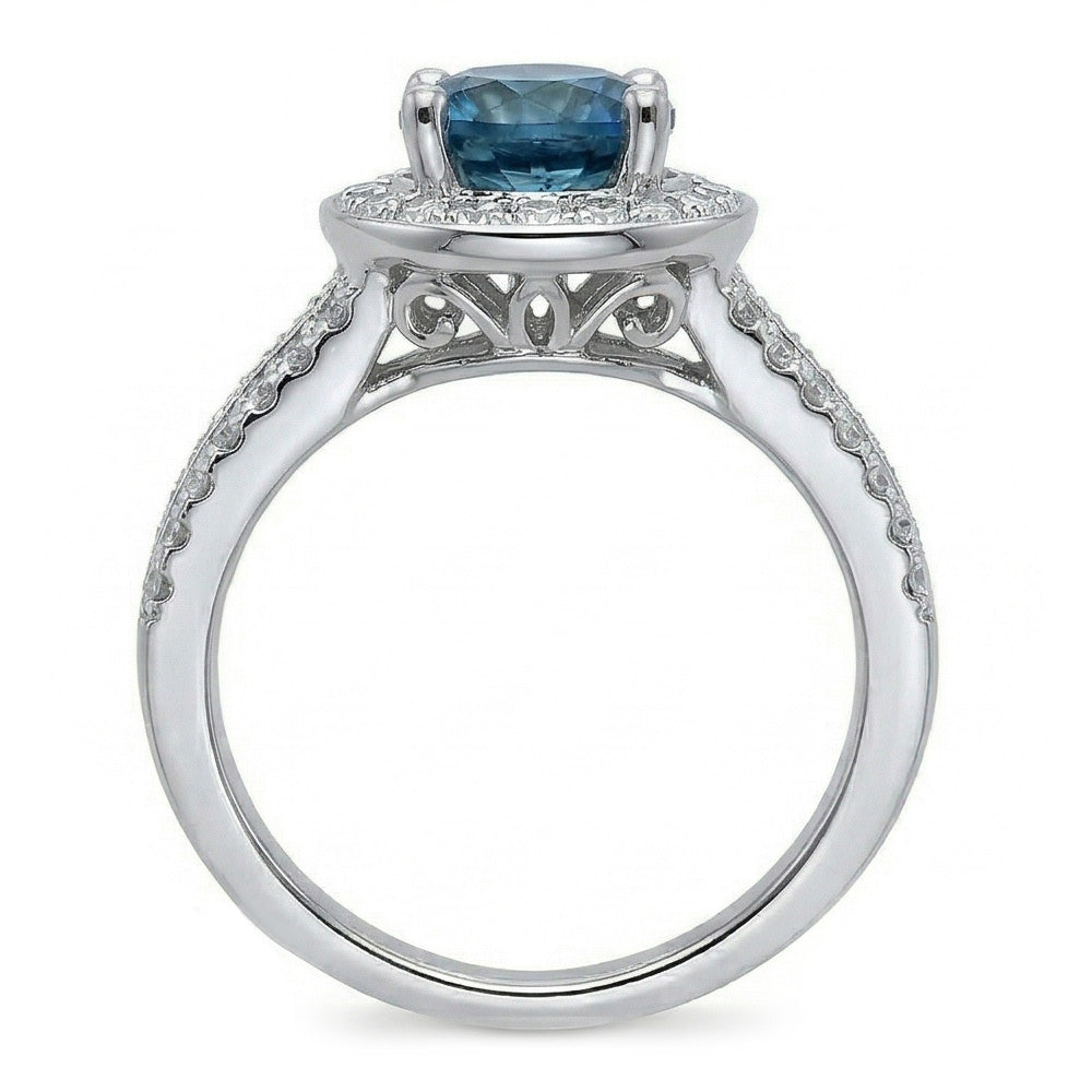 Sri Lanka Sapphire And Natural Earth Mined Diamond ( Not Lab Grown ) s 4 Ct Ring Prong Set White Gold 14K
