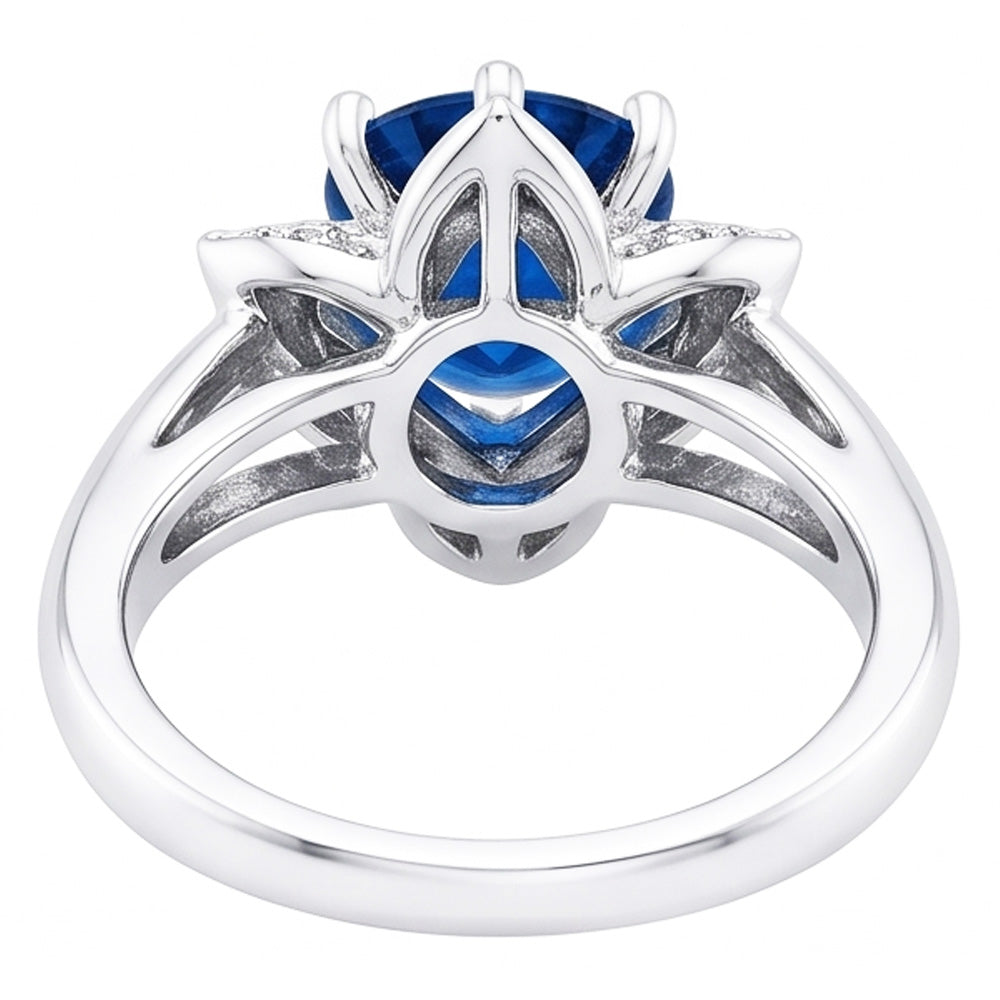 Sri Lanka Sapphire With Natural Earth Mined Diamond ( Not Lab Grown ) s 3 Ct Flower Ring White Gold 14K