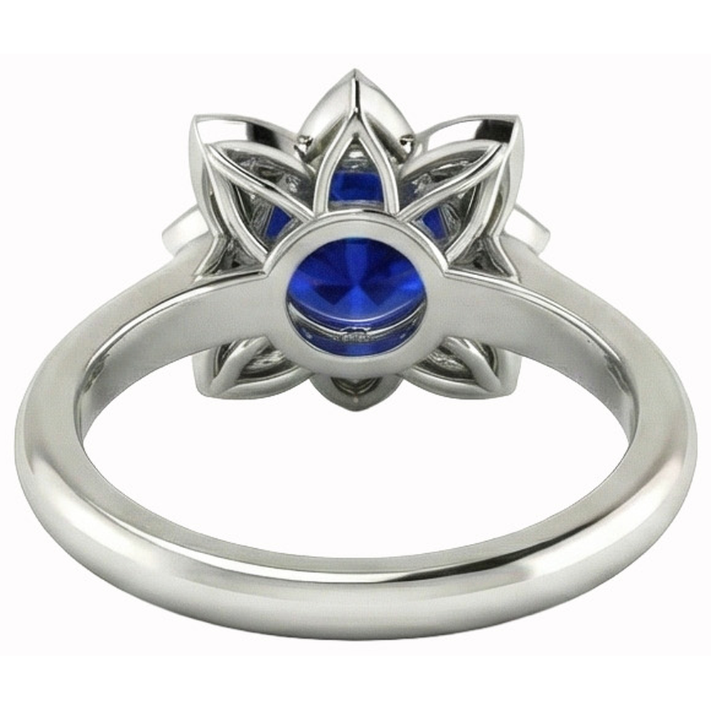 Sri Lanka Sapphire & Natural Earth Mined Diamond ( Not Lab Grown ) Wedding Ring 2.50 Carats White Gold 14K