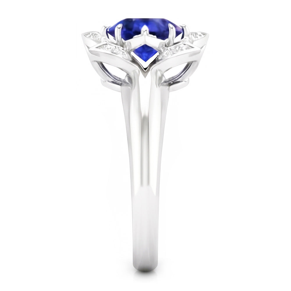 Sri Lanka Sapphire & Natural Earth Mined Diamond ( Not Lab Grown ) Wedding Ring 2.50 Carats White Gold 14K