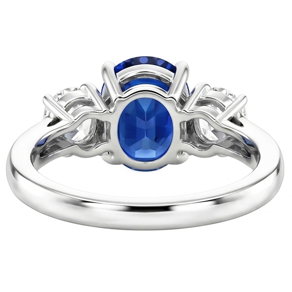 Sri Lankan Blue Sapphire & Natural Earth Mined Diamond ( Not Lab Grown ) Ring 3 Stone 2.60 Carat WG 14K