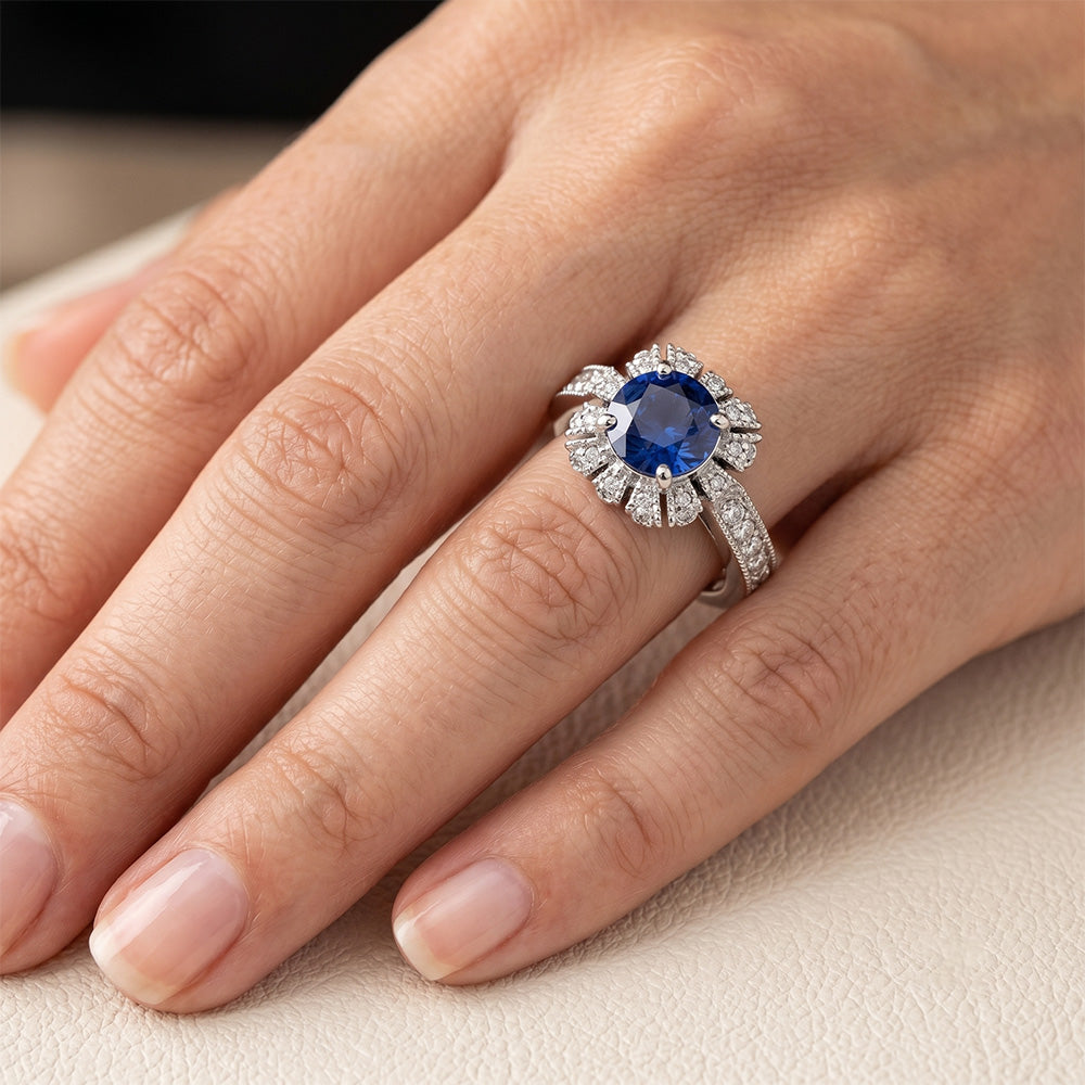 Sri Lankan Sapphire Round Cut Natural Earth Mined Diamond ( Not Lab Grown ) Wedding Ring 3.20 Carats Jewelry