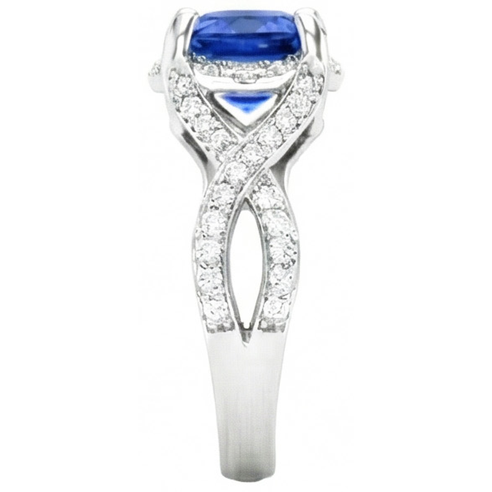 Sri Lankan Sapphire With Natural Earth Mined Diamond ( Not Lab Grown ) 4.50 Ct Wedding Ring White Gold 14K