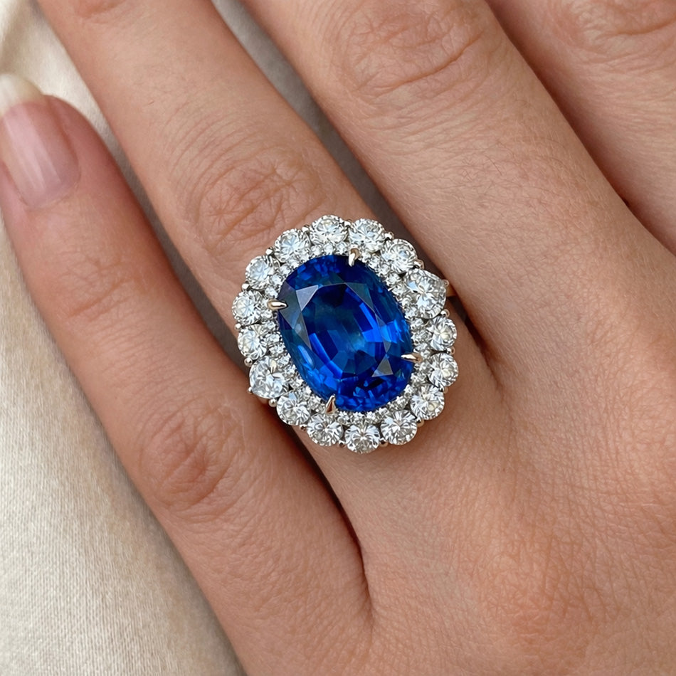 Sri Lanka Blue Sapphire Natural Earth Mined Diamond ( Not Lab Grown ) 8.25 Ct Ring Gold White 14K