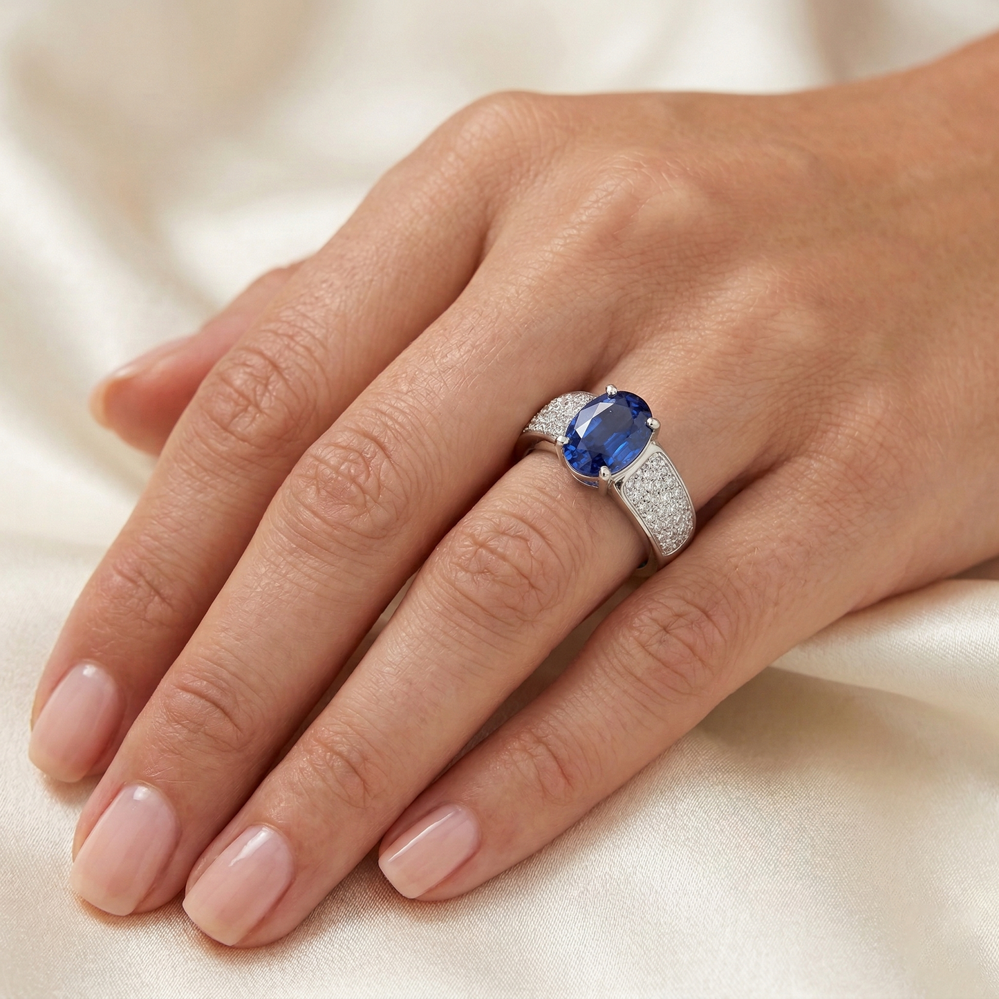 Sri Lanka Blue Sapphire Round Natural Earth Mined Diamond ( Not Lab Grown ) s Ring White Gold 4.40 Carats