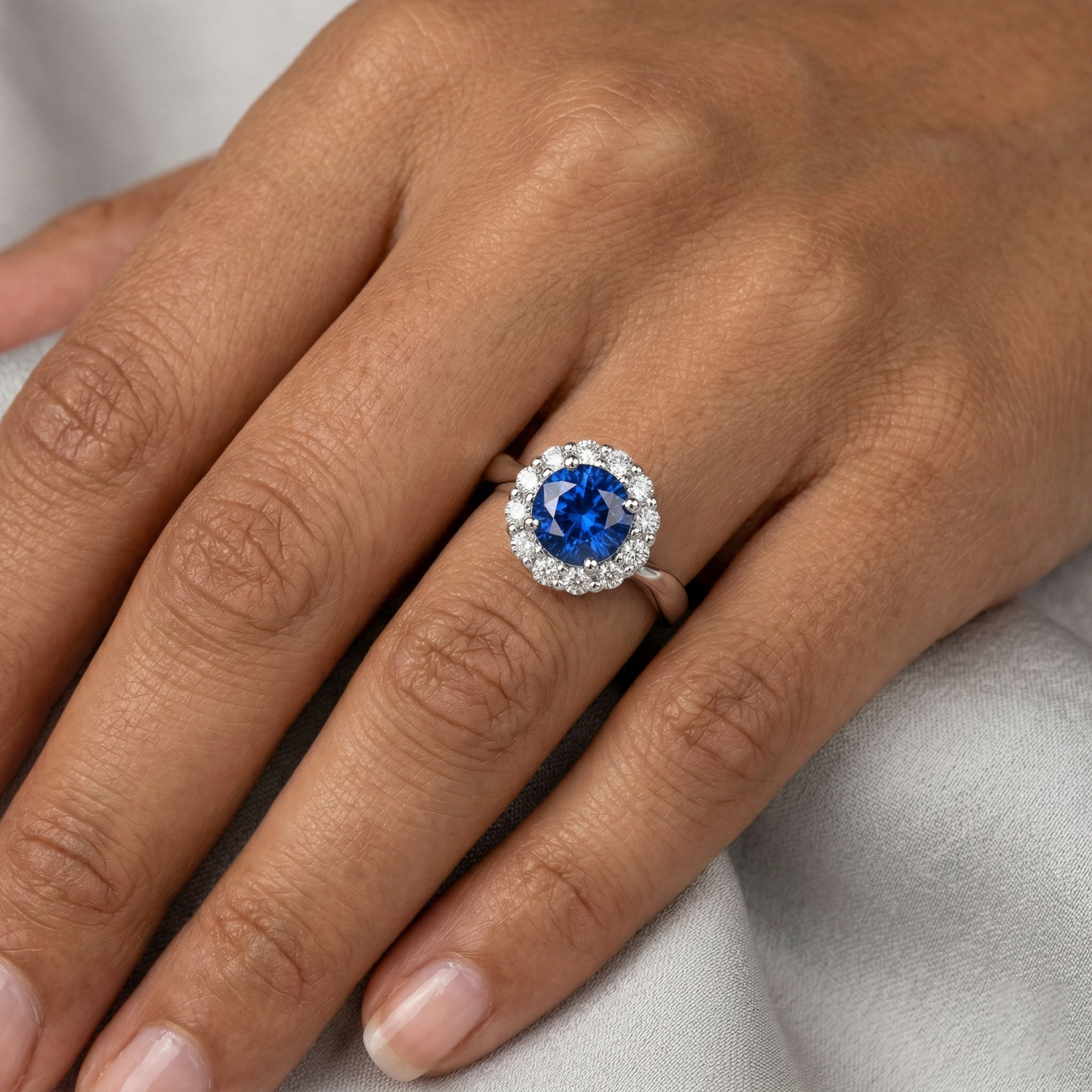Sri Lanka Sapphire Natural Earth Mined Diamond ( Not Lab Grown ) Ring White Gold 14K 2.5 Ct.