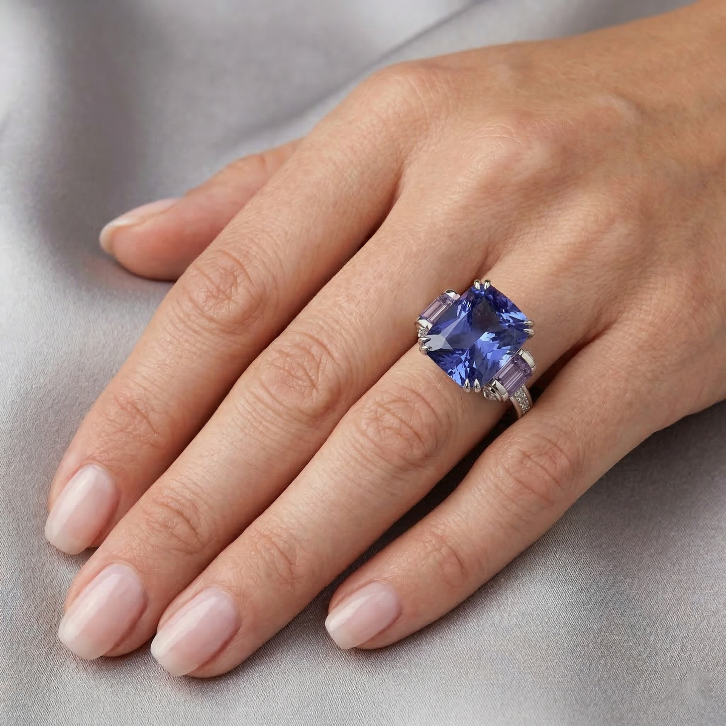 Sri Lankan Sapphire Amethyst And Natural Earth Mined Diamond ( Not Lab Grown )s 8 Carat Ring 14K Jewelry