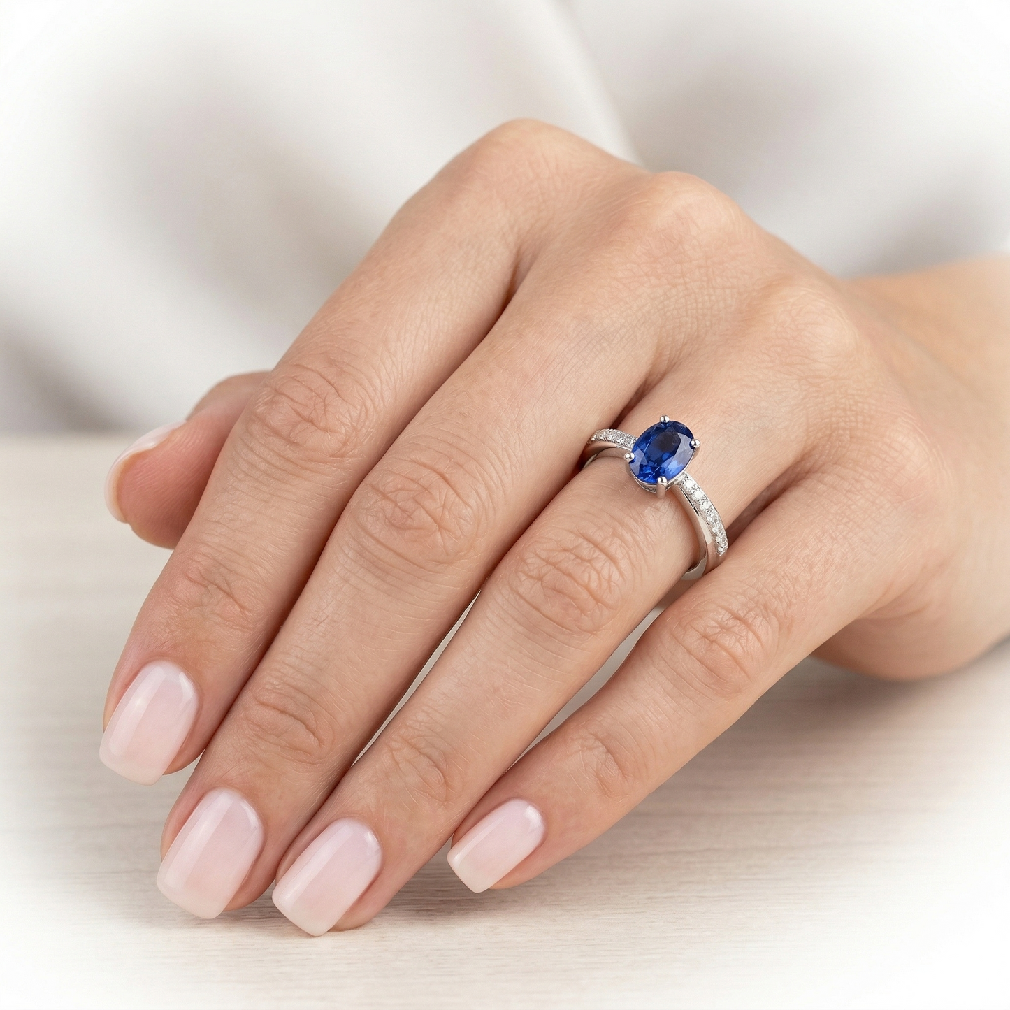 Sri Lankan Sapphire Oval Cut With Round Natural Earth Mined Diamond ( Not Lab Grown ) s Ring 2.30 Ct