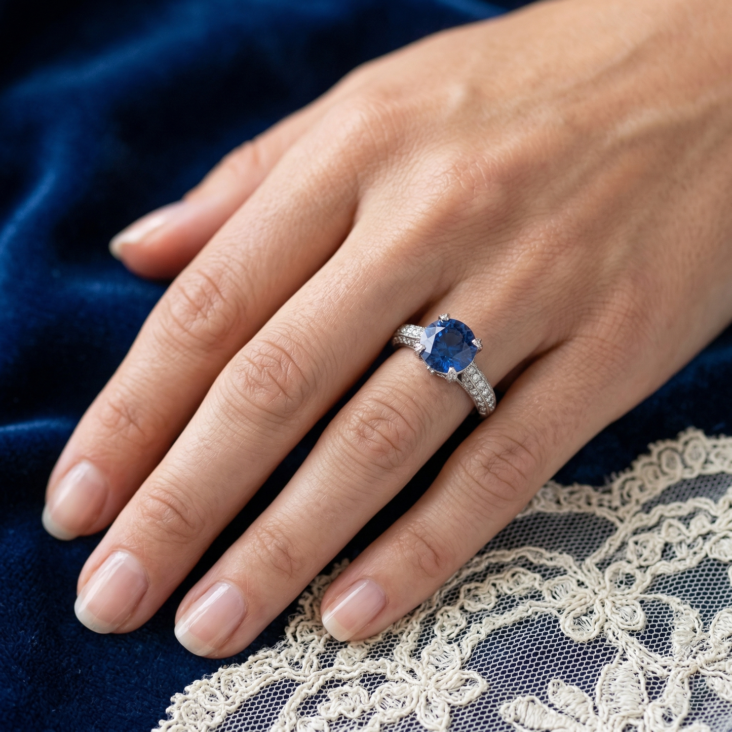 Sri Lankan Sapphire With Natural Earth Mined Diamond ( Not Lab Grown ) s Round Cut Ring 4.50 Ct