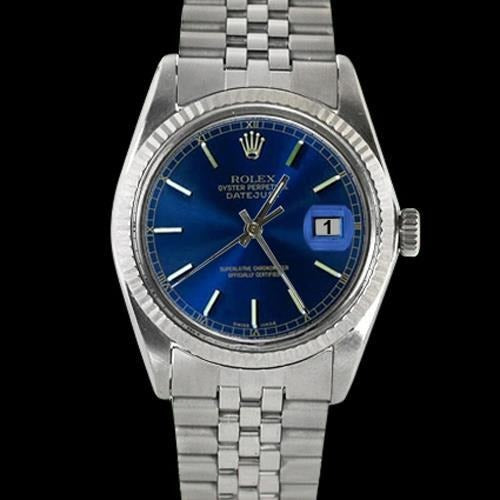 Blue Stik Rolex Men Watch Fluted Bezel