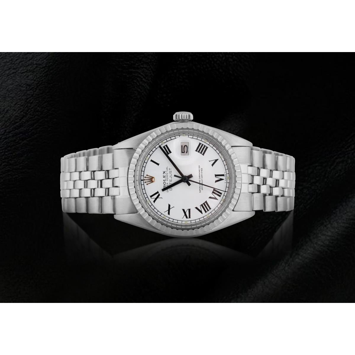 Ss Jubilee Bracelet Rolex Date Just Men Watch White Roman Dial QUICK SET