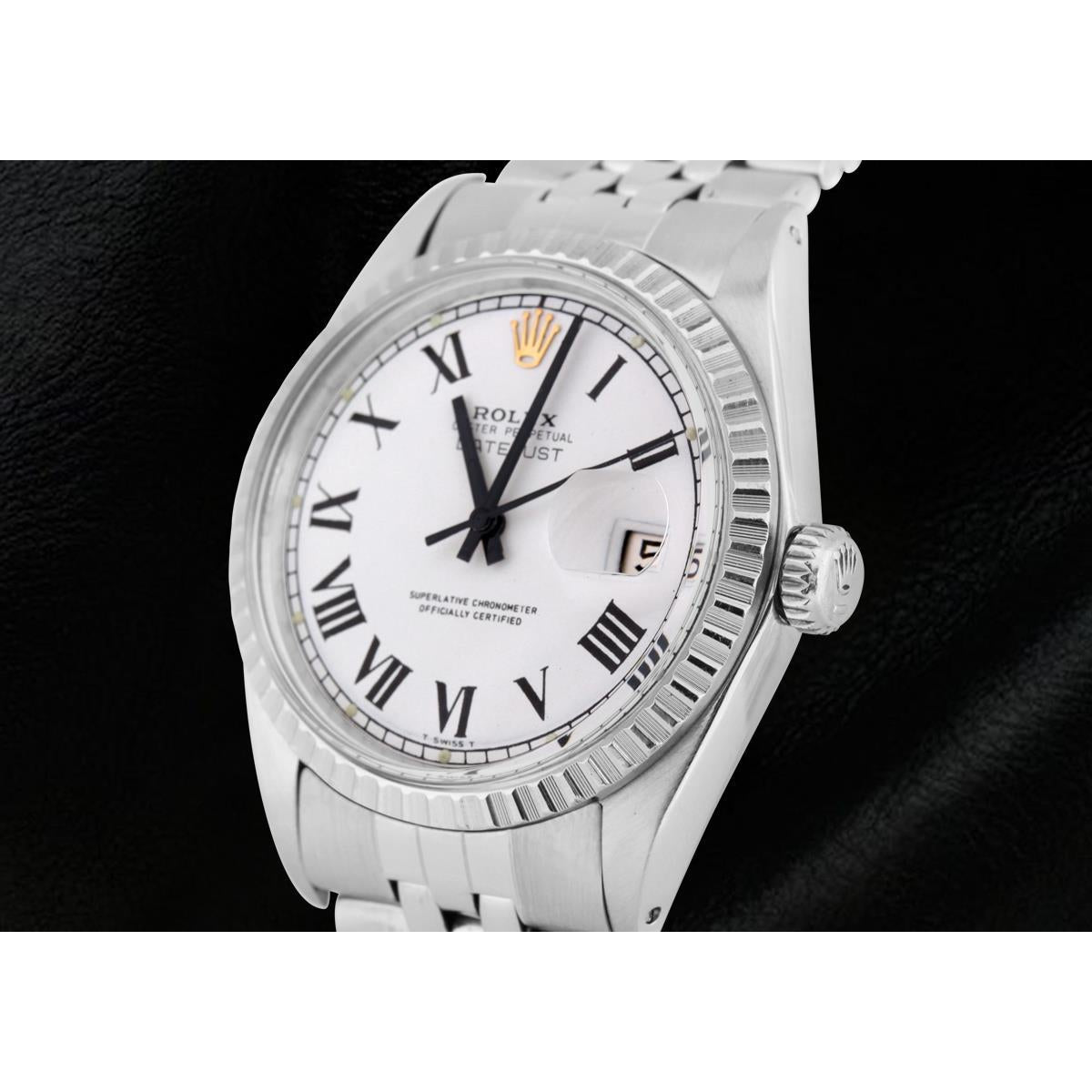 Ss Jubilee Bracelet Rolex Date Just Men Watch White Roman Dial QUICK SET
