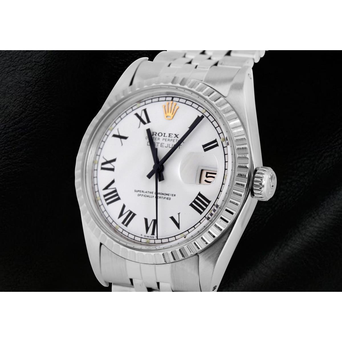Ss Jubilee Bracelet Rolex Date Just Men Watch White Roman Dial QUICK SET