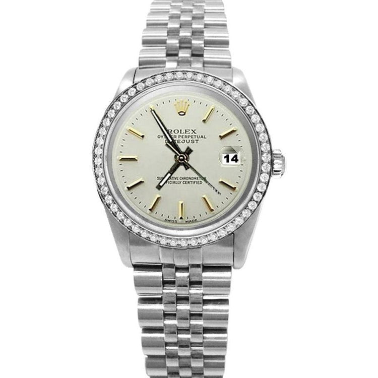 Diamond Bezel White Stick Dial Watch
