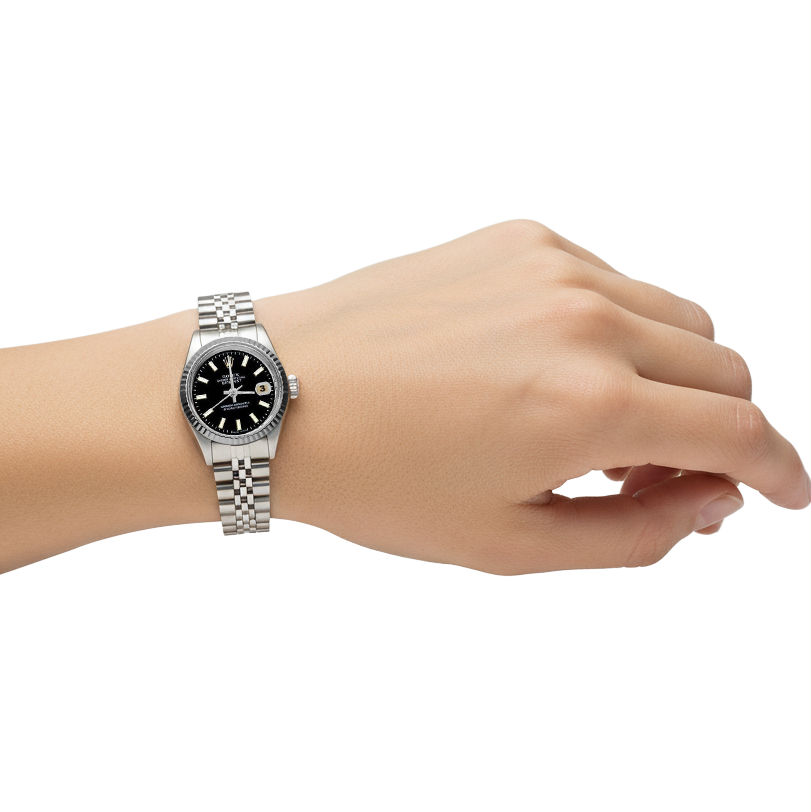 Ss Jubilee Bracelet Black Stick Dial Rolex Date Just Woman Watch P1
