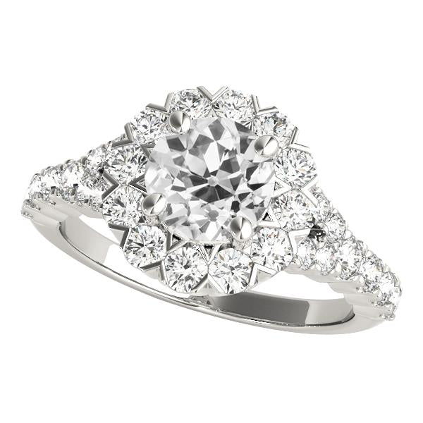 Star Style Halo Ring Round Old Mine Cut Real Diamond Jewelry 4.50 Carats
