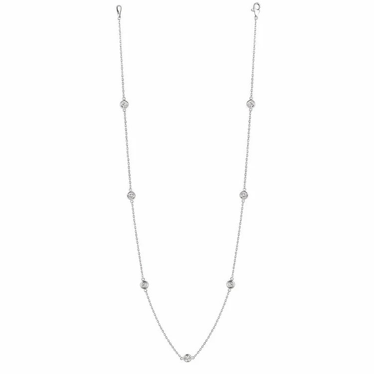 Station Natural Diamond Necklace 4 Carats White Gold 14K
