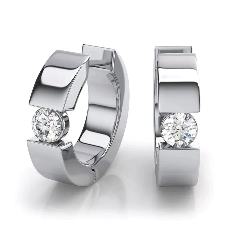 Stylish Floating Genuine Diamond Hoop Earrings