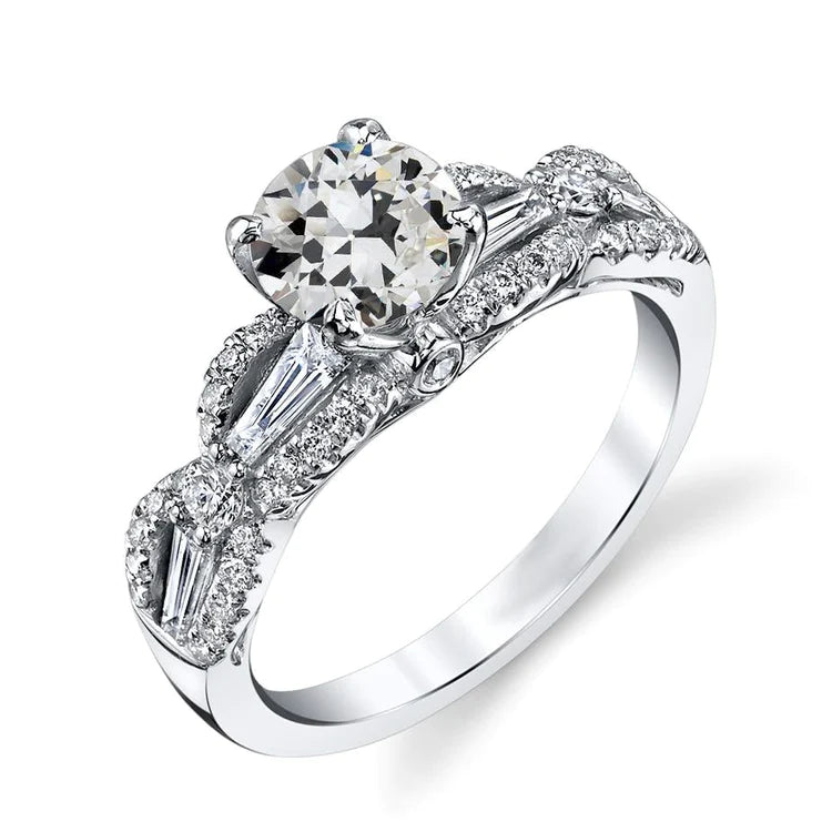 Tapered Baguette & Round Old Mine Cut Real Diamond Wedding Ring 7 Carats