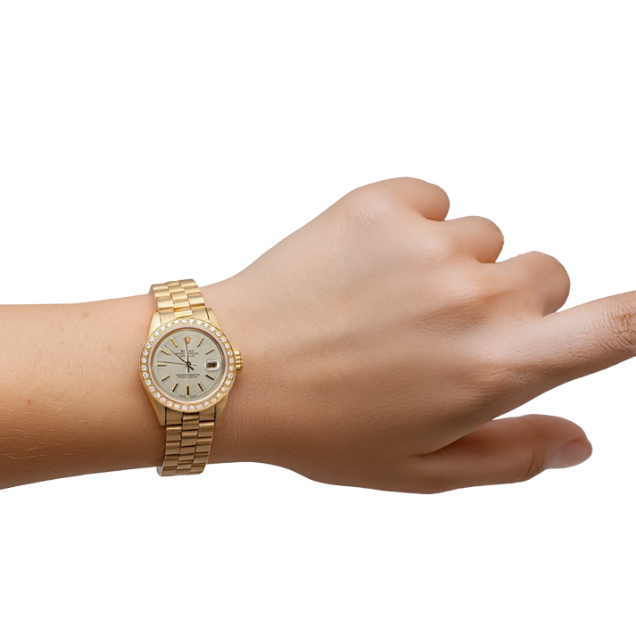 Tapestry Dial Pin Stripe Diamond Bezel Rolex President Watch Yg P2