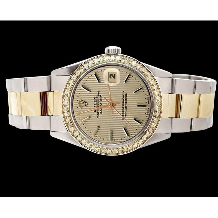 Tapestry Stick Dial Date Just Watch Rolex Ss & Gold Oyster Bracelet QUICK SET