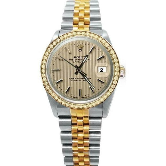 Tapestry Stick Dial Rolex Date Just Watch Bracelet Two Tone QUICK SET
