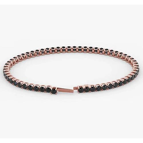 Tennis Bracelet Black Real Diamond 5.90 Carats Rose Gold 14K Jewelry New
