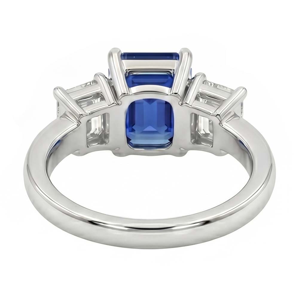 Three Stone Emerald Blue Sapphire & Natural Earth Mined Diamond ( Not Lab Grown ) Ring 2.50 Carats