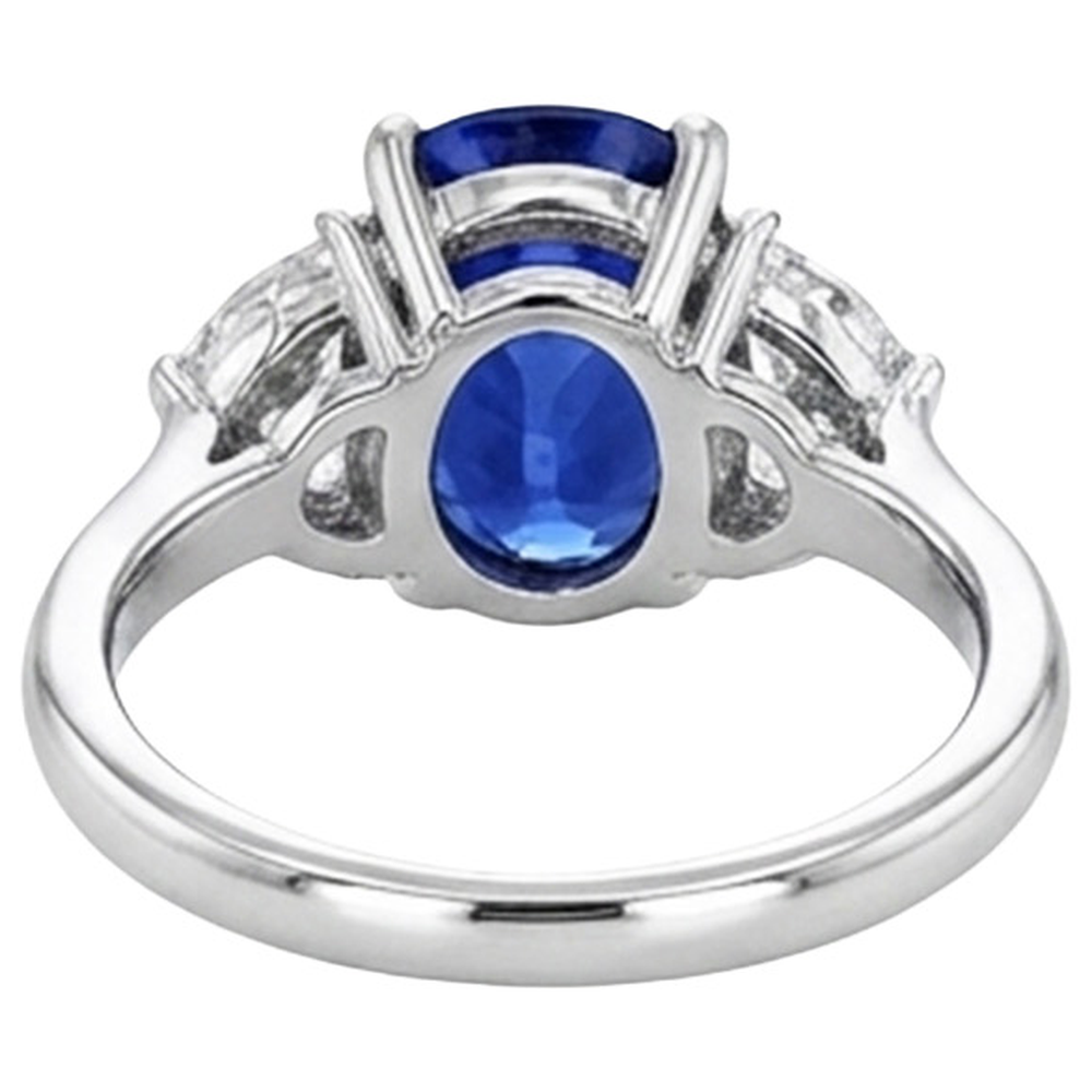 Three Stone Natural Earth Mined Diamond ( Not Lab Grown ) & Blue Sapphire Engagement Ring 8 Carats Gold 14K