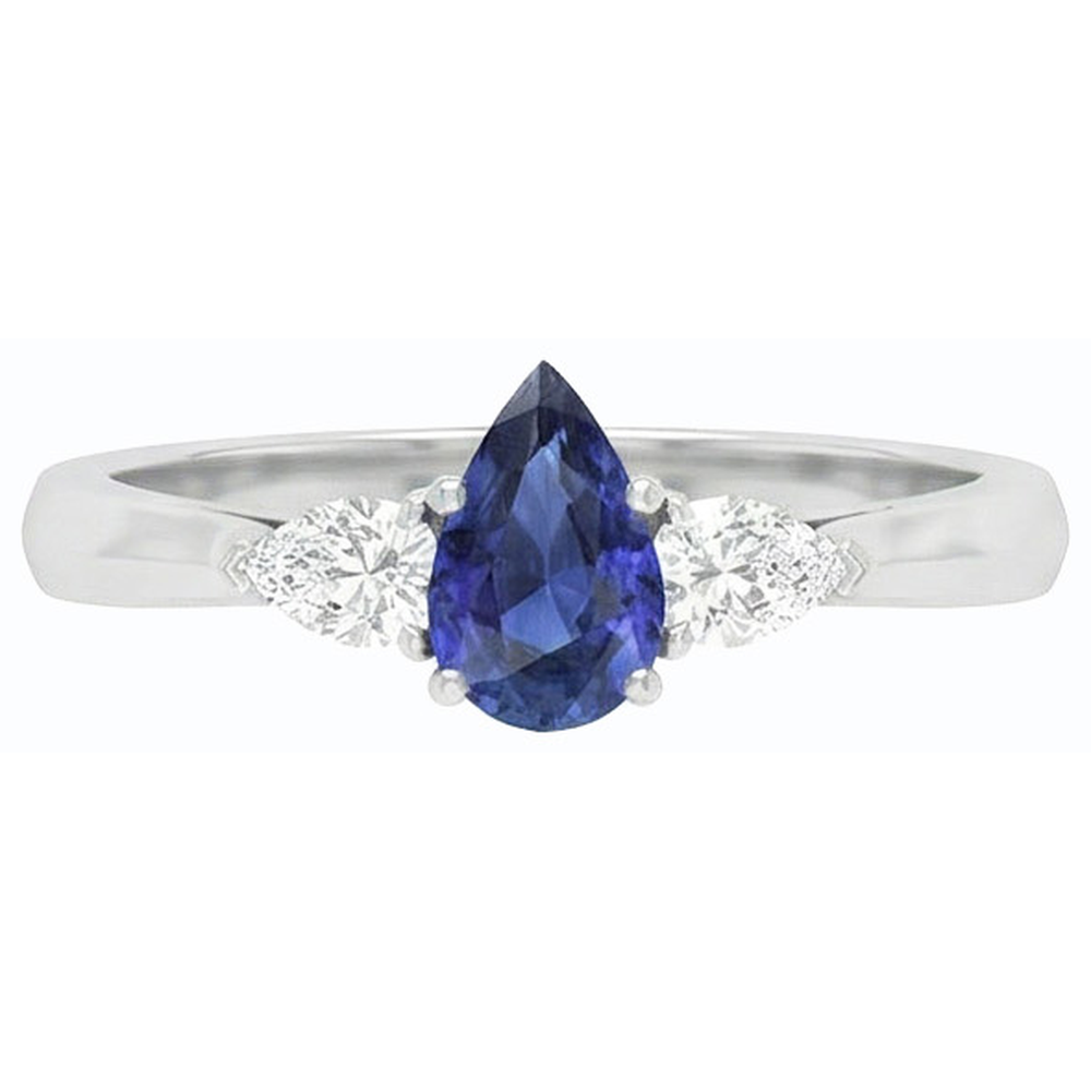 natural pear sapphire 1.25ct ring on white background