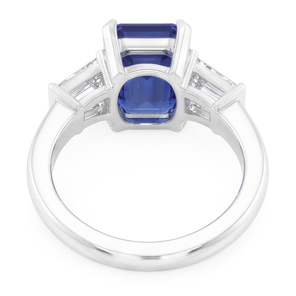 Three Stone Ring Emerald Shaped Srilanka Sapphire 2 Carats