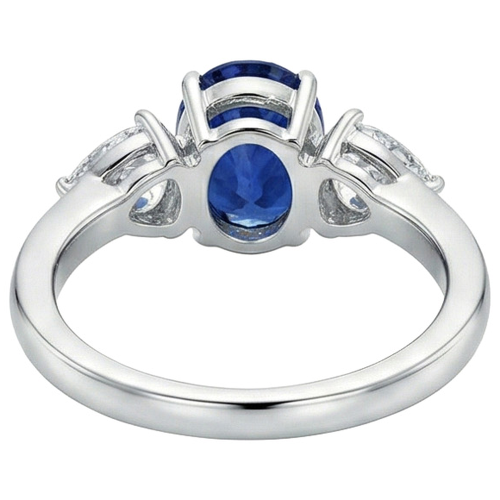 Three Stone Ring Oval Sri Lankan Sapphire & Pear Natural Earth Mined Diamond ( Not Lab Grown )s 5.50 Carats