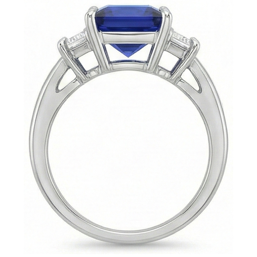 Three Stone Ring Princess Ceylon Sapphire and Natural Earth Mined Diamond ( Not Lab Grown ) 5.25 Carat