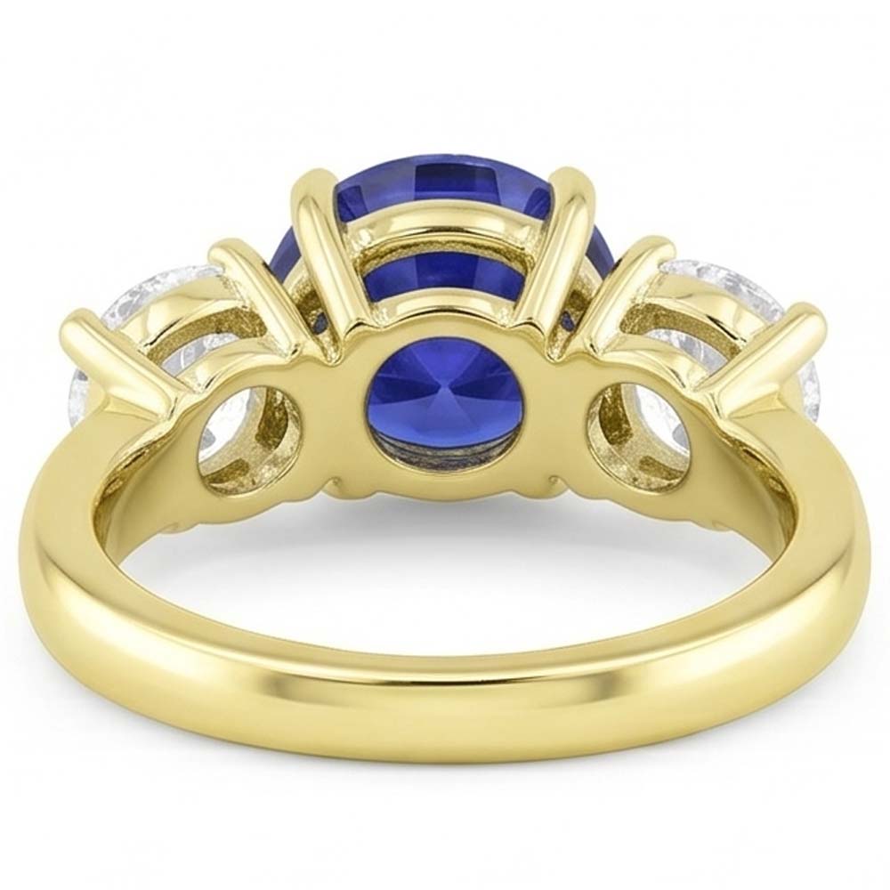 Three Stone Round Blue Sapphire & Natural Earth Mined Diamond ( Not Lab Grown ) Ring 5 Carats Jewelry