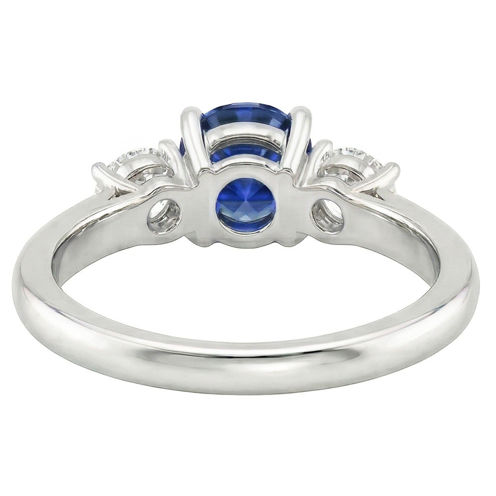 Three Stone Round Natural Earth Mined Diamond ( Not Lab Grown ) Engagement Ring Srilanka Sapphire 3 Carats