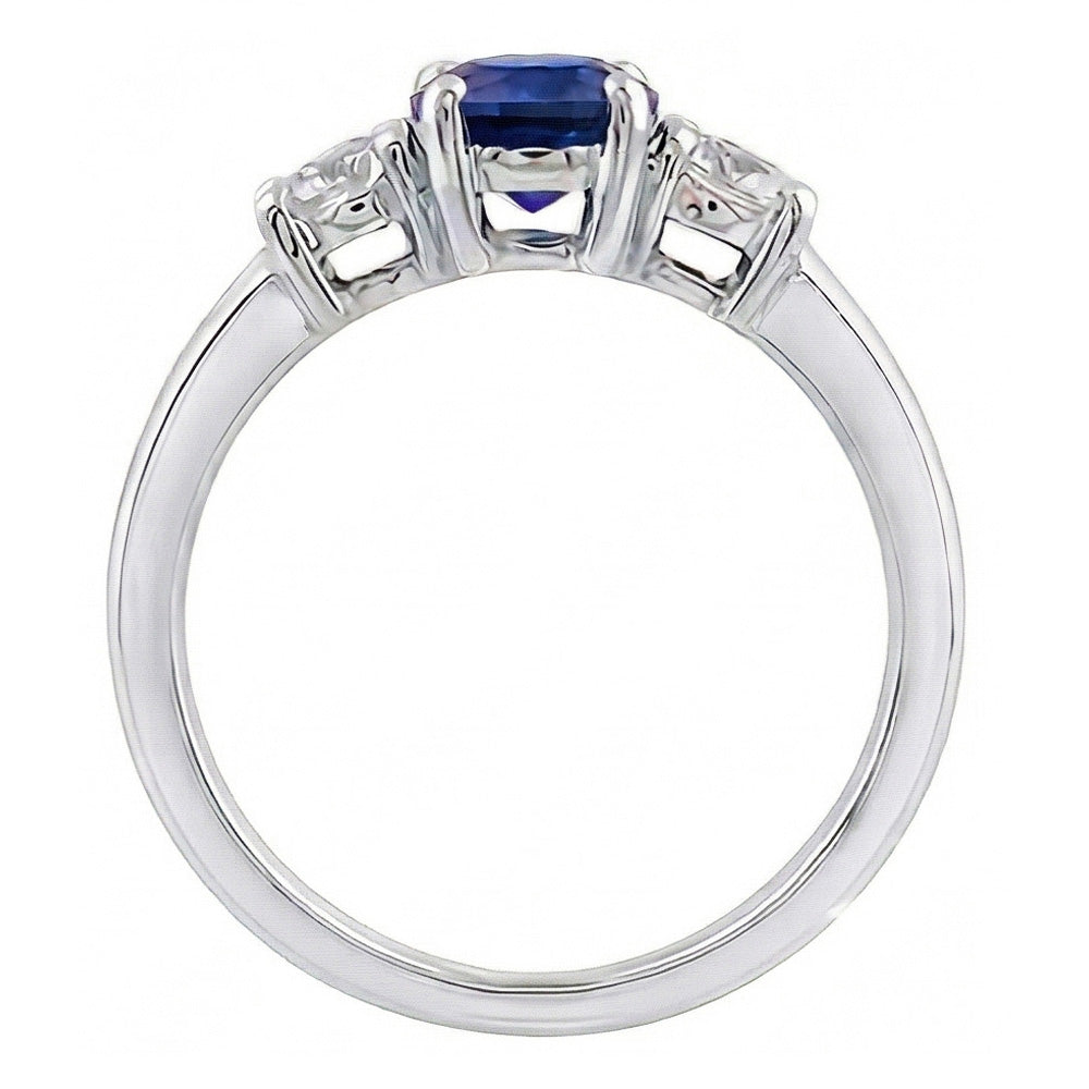 Three Stone Round Natural Earth Mined Diamond ( Not Lab Grown ) Ring 1.50 Carats Ceylon Sapphire Gemstone
