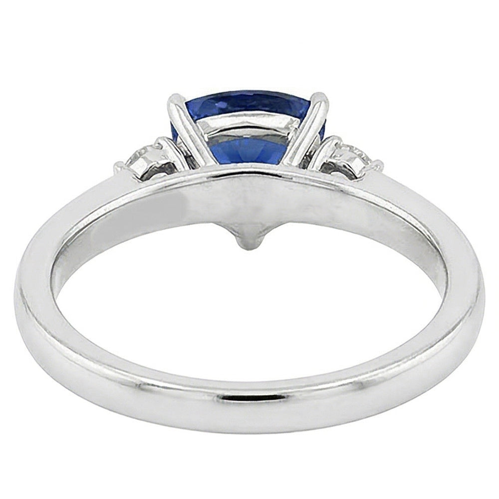 Three Stone Trillion Ceylon Sapphire Ring 2.25 Carats Round Natural Earth Mined Diamond ( Not Lab Grown )s
