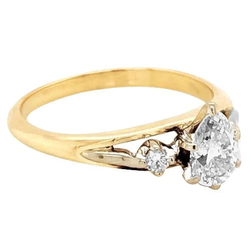 Three-Stone Natural Diamond Ring 1.50 Carats Yellow Gold 14K