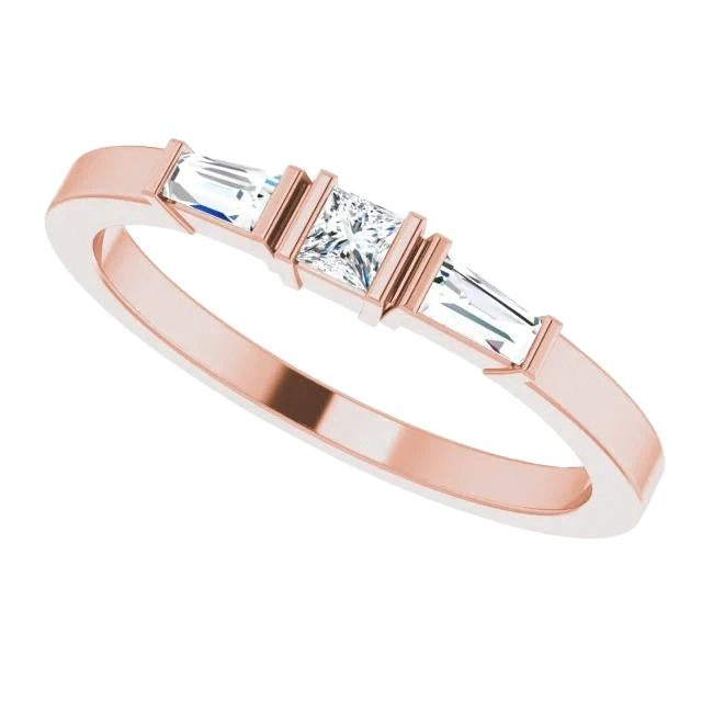 Three-Stone Real Diamond Ring 1.10 Carats Rose Gold 14K Jewelry