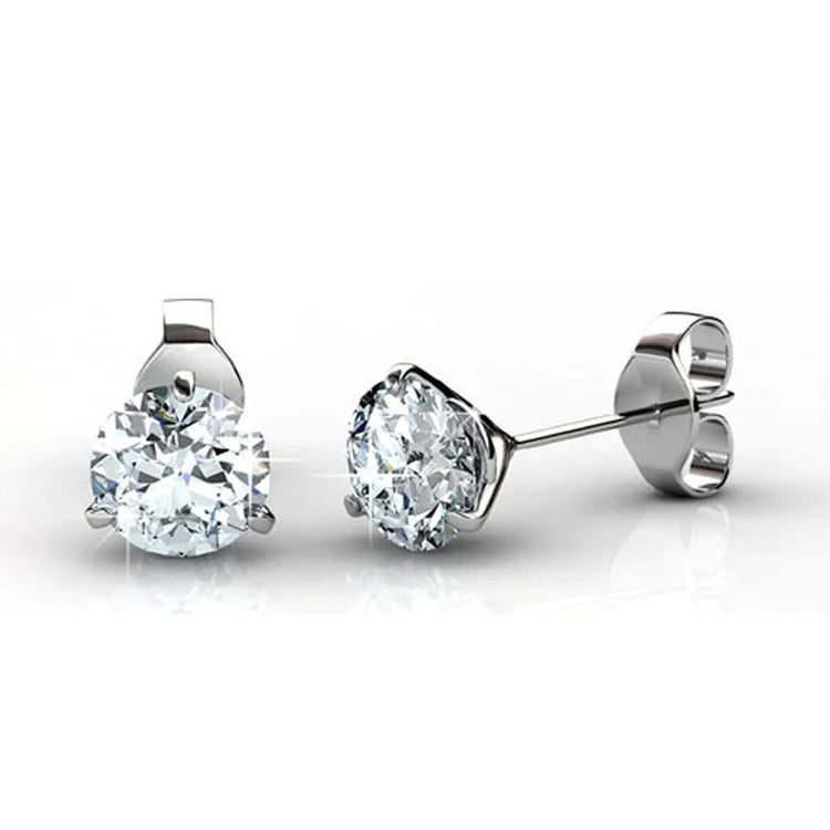 Three Prong Set 2.50 Ct Round Cut Natural Diamonds Ladies Studs Earrings