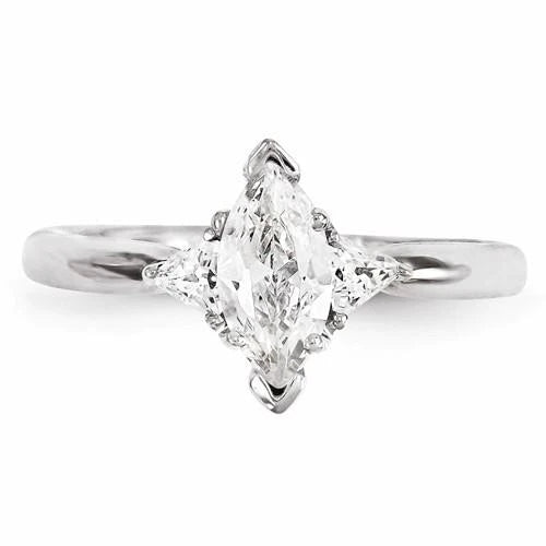 Three Stone Real Diamond Engagement Ring 1.30 Carats 14K White Gold