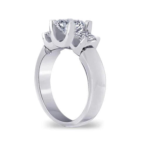 Three Stone Ring Princess Real Diamond 2.31 Carat White Gold 14K New