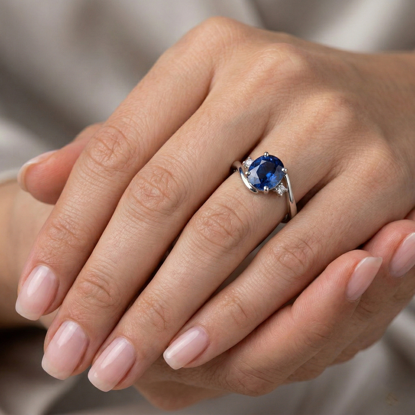 Three Stone Sri Lanka Sapphire With Natural Earth Mined Diamond ( Not Lab Grown ) s Ring 1.70 Ct Gold 14K