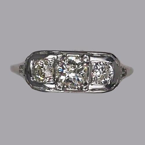Three Stone Wedding Ring Old Cut Round Genuine Diamonds 2 Carats
