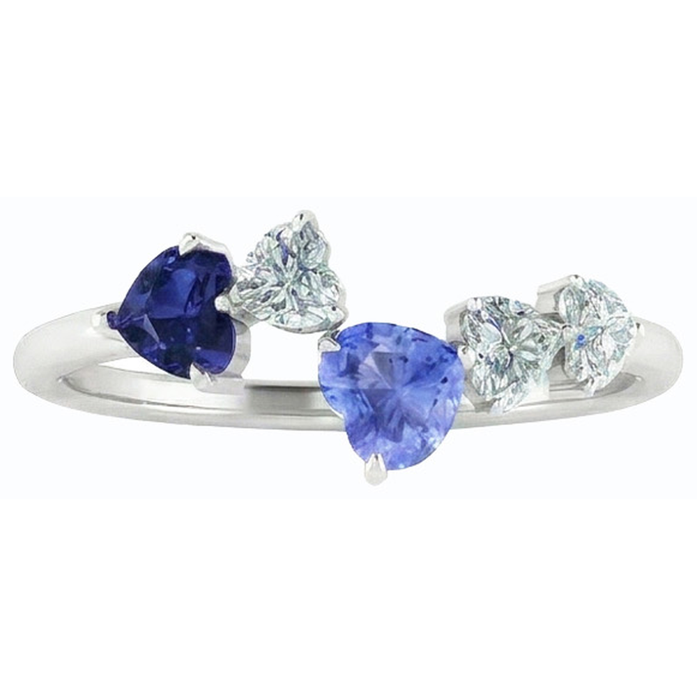 Toi et Moi Heart Natural Earth Mined Diamond ( Not Lab Grown ) & Sapphire Ring 3.50 Carats Women Jewelry