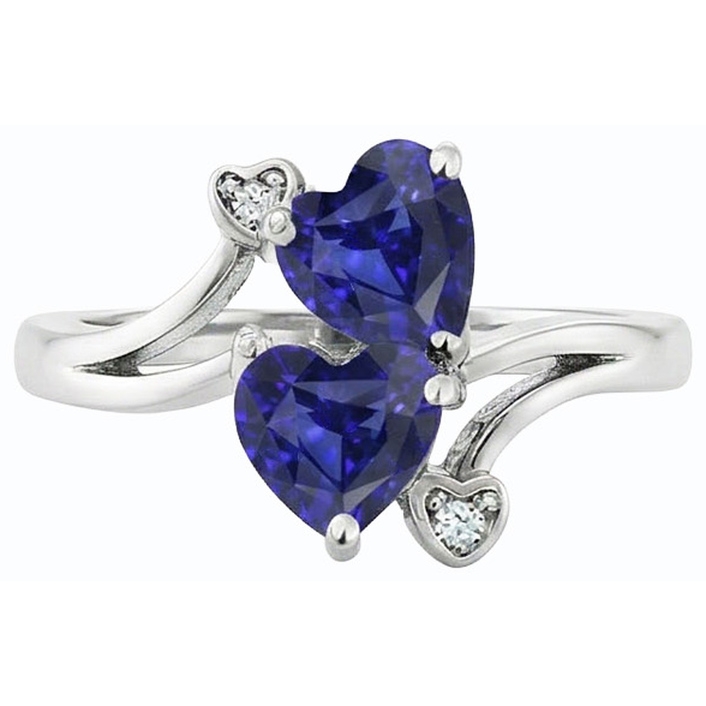Toi et Moi Natural Earth Mined Diamond ( Not Lab Grown ) Anniversary Blue Heart Sapphire Ring 3.25 Carats