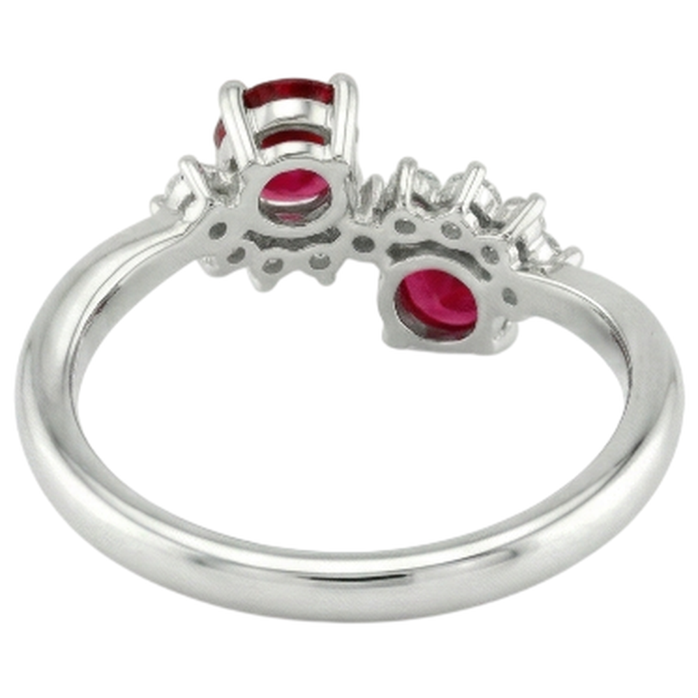 Toi et Moi Natural Earth Mined Diamond ( Not Lab Grown ) Ruby Ring 1.18 Carats Women White Gold 14K Jewelry