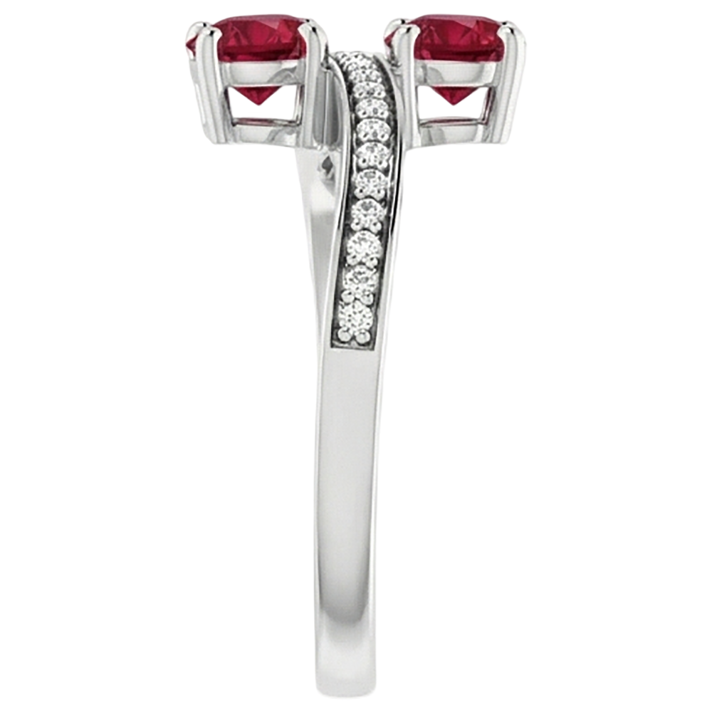 Toi et Moi Round Burma Ruby Natural Earth Mined Diamond ( Not Lab Grown ) Ring 1.50 Carats White Gold