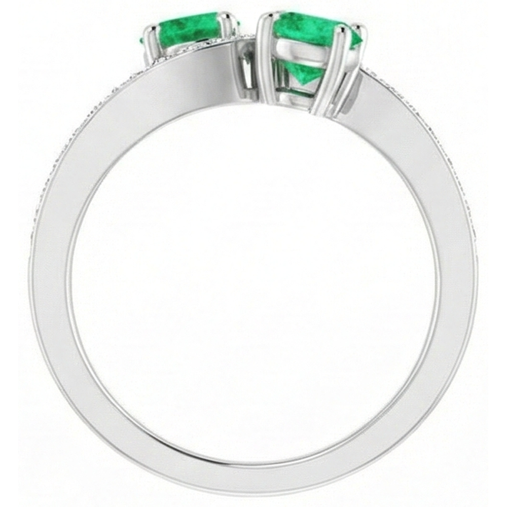 Toi et Moi Round Green Emerald 2.60 Carats Natural Earth Mined Diamond ( Not Lab Grown ) Ring White Gold 14K