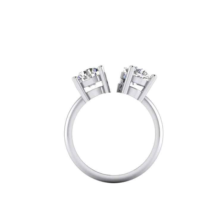 Toi Et Moi Pear & Round Real Diamond Two Stone Ring 2 Carats